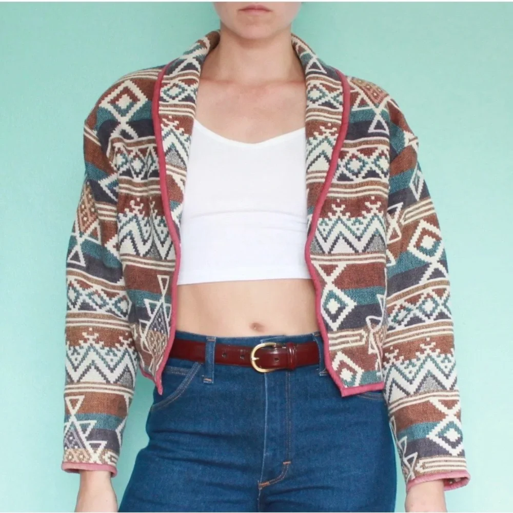 Vintage New Identity Southwestern Geometric Patterned Jacket - Multicolor Large